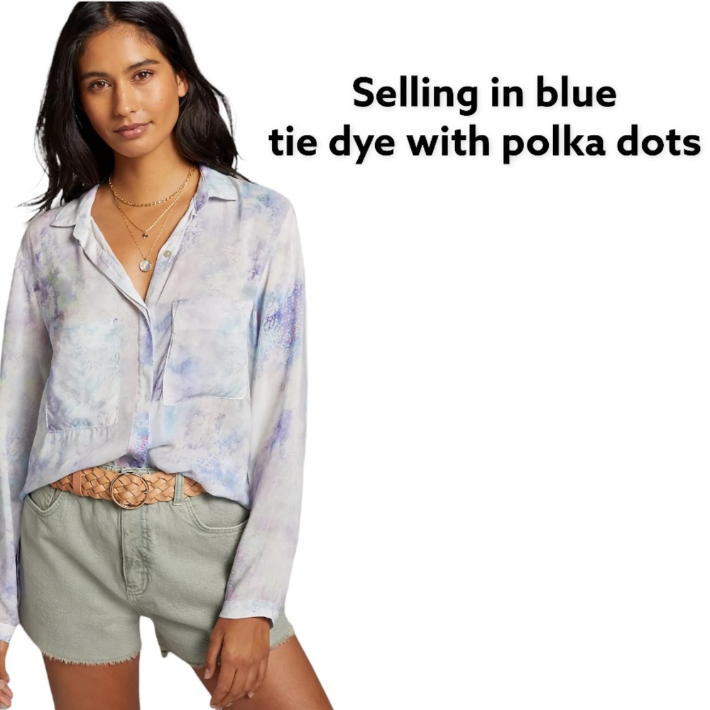 Anthropologie Cloth & Stone button down top- blue tie dye with white polka dots